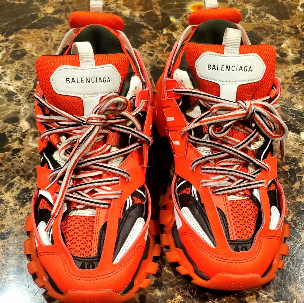 Balenciaga Men's Red Track Shoes | Clear Sole Low Top Sneaker Size USA 7 | EU 40